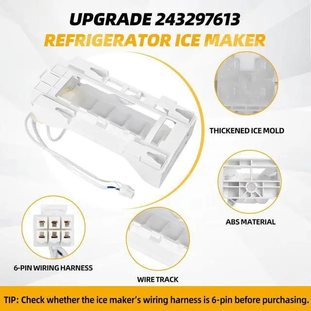 Alt view image 4 of 7 - Upgraded 243297609 243297613 Ice Maker Replacement Refrigerator Ice Makers Fits for Frigidaire Ice-Maker 243297613, for Electrolux Icemaker Replacement Parts, Replaces 243297606, 6-Pin