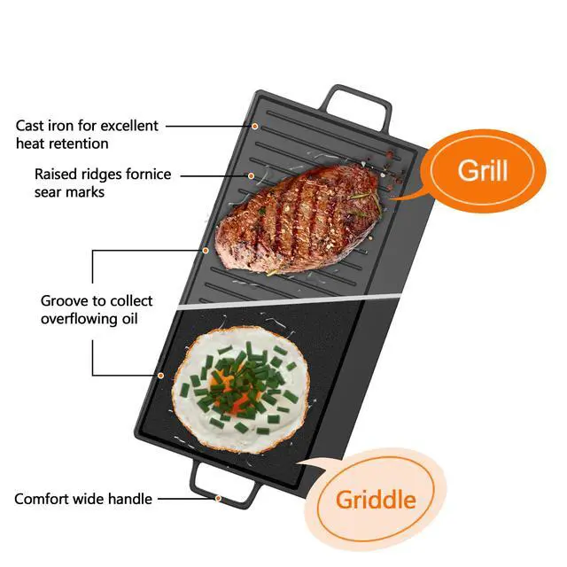 Alt view image 4 of 6 - 36 Inch Gas Cooktop with Griddle, Gas Stove Top with 5, Reversible Cast Iron Grill/Griddle, NG/LPG Convertible, with Thermocouple Protection, Stainless Steel