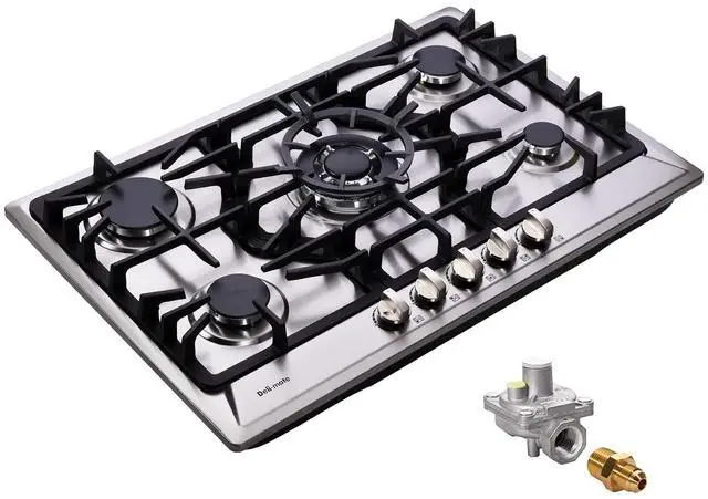 Main image of 30 Inch Gas Cooktop, Built-in Stainless Steel 5 Burners Gas Stovetop LPG/NG Convertible Gas Stove Top Dual Fuel Gas Hob DM527-SC02