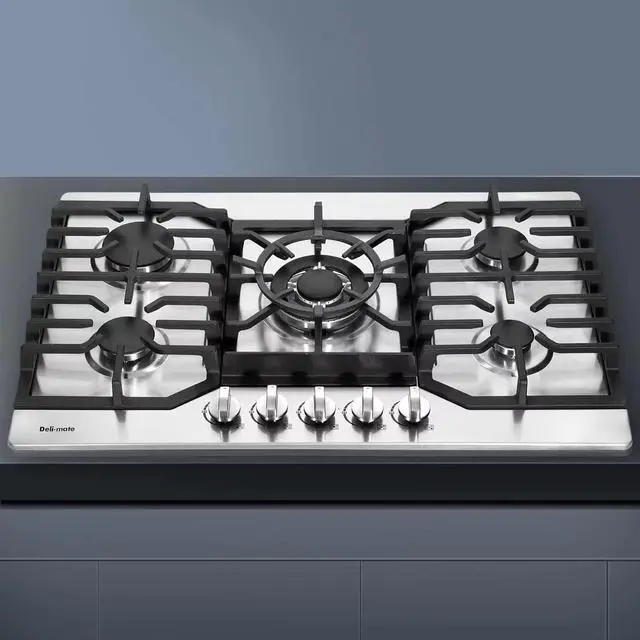 Alt view image 6 of 7 - 30 Inch Gas Cooktop, Stainless Steel Built-in 5 Burners Gas Stovetop LPG/NG Convertible Gas Stove Top Dual Fuel Gas Hob DM527-05
