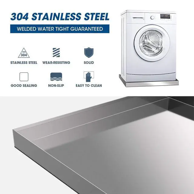 Alt view image 3 of 6 - 28" x 30" x 2.5" Washing Machine Pan, Leak Protection for Laundry Room | Washing Machine Tray with Anti-Slip Bottom Pad, Raised Edge Drain Pan, No Hole, Heavy Duty 304 Stainless Steel
