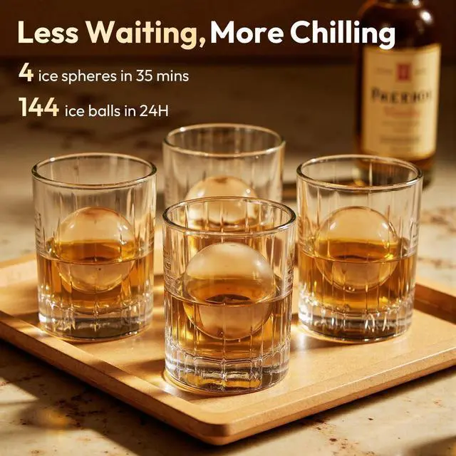 Alt view image 2 of 7 - 2Ice Ball Maker for Whiskey, 35min 4 Clear Ice Sphere, 144 pcs/Day | LCD Touch Control, Water Shortage& Ice Full Alert, Auto & Manual Fill, Self-Cleaning, For Whiskey Bourbon Home Bar Gift
