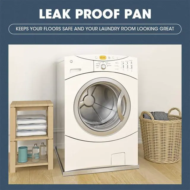 Alt view image 6 of 6 - 28" x 30" x 2.5" Washing Machine Pan, Leak Protection for Laundry Room | Washing Machine Tray with Anti-Slip Bottom Pad, Raised Edge Drain Pan, No Hole, Heavy Duty 304 Stainless Steel