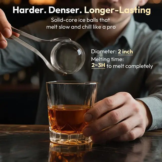 Alt view image 3 of 7 - 2Ice Ball Maker for Whiskey, 35min 4 Clear Ice Sphere, 144 pcs/Day | LCD Touch Control, Water Shortage& Ice Full Alert, Auto & Manual Fill, Self-Cleaning, For Whiskey Bourbon Home Bar Gift