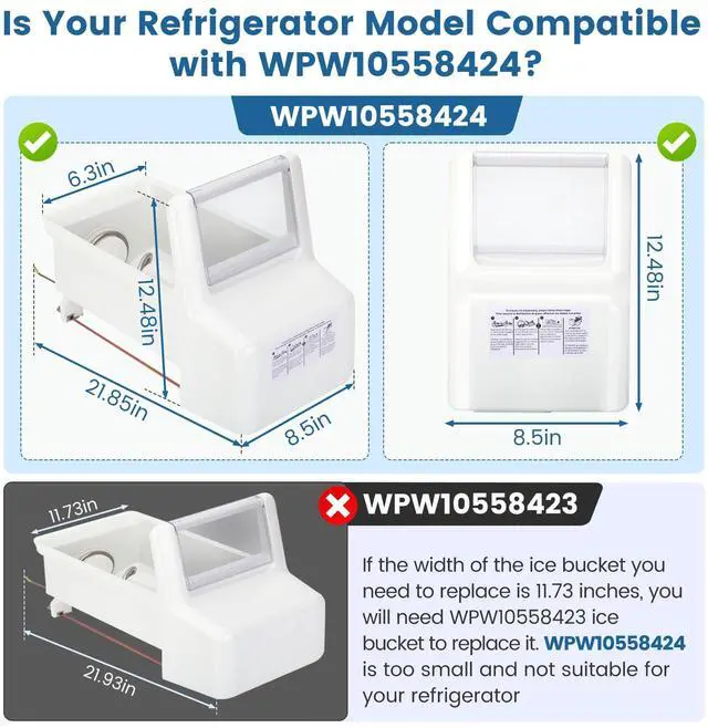 Alt view image 2 of 6 - WPW10558424 for Whirlpool Ice Maker Replacement, Ice Bucket Assembly WPW10558424 Compatible with Whirlpool Kenmore Maytag Amana Refrigerator, WRS322FDAM04, WRS321SDHZ08, WRS321SDHZ05, WRS321SDHZ01