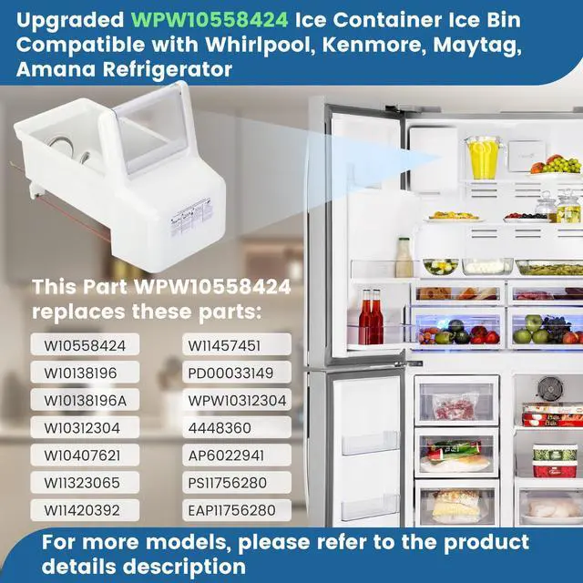 Alt view image 3 of 6 - WPW10558424 for Whirlpool Ice Maker Replacement, Ice Bucket Assembly WPW10558424 Compatible with Whirlpool Kenmore Maytag Amana Refrigerator, WRS322FDAM04, WRS321SDHZ08, WRS321SDHZ05, WRS321SDHZ01