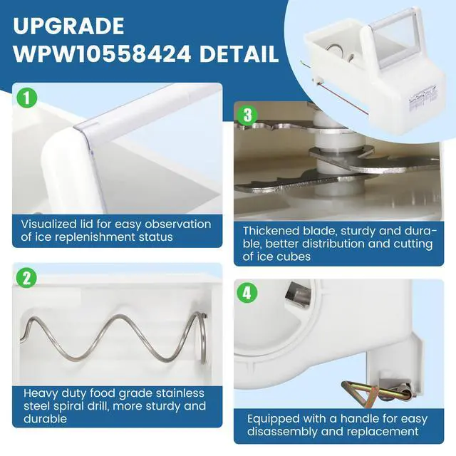 Alt view image 5 of 6 - WPW10558424 for Whirlpool Ice Maker Replacement, Ice Bucket Assembly WPW10558424 Compatible with Whirlpool Kenmore Maytag Amana Refrigerator, WRS322FDAM04, WRS321SDHZ08, WRS321SDHZ05, WRS321SDHZ01