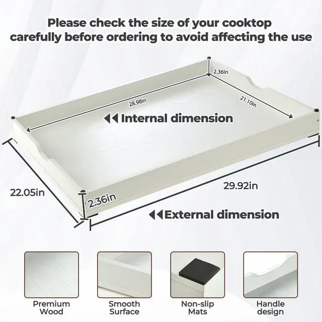 Alt view image 2 of 7 - Noodle Board Stove Covers for Gas Burners, 30"L x 22"W x 2.5"Th Heavyweight Stove Top Covers for Electric Stove, Buil-in Handles, RV Stove Cover, Sink Cover, Wooden Serving Tray (White)