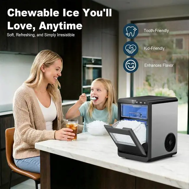 Alt view image 3 of 7 - Nugget Ice Maker Countertop, 44lbs/24h Nugget Ice Machine, Soft Ice Ready in 5-10Mins Pellet Ice Maker, Self-Cleaning Sonic Ice Maker for Home, Kitchen, Office, Party