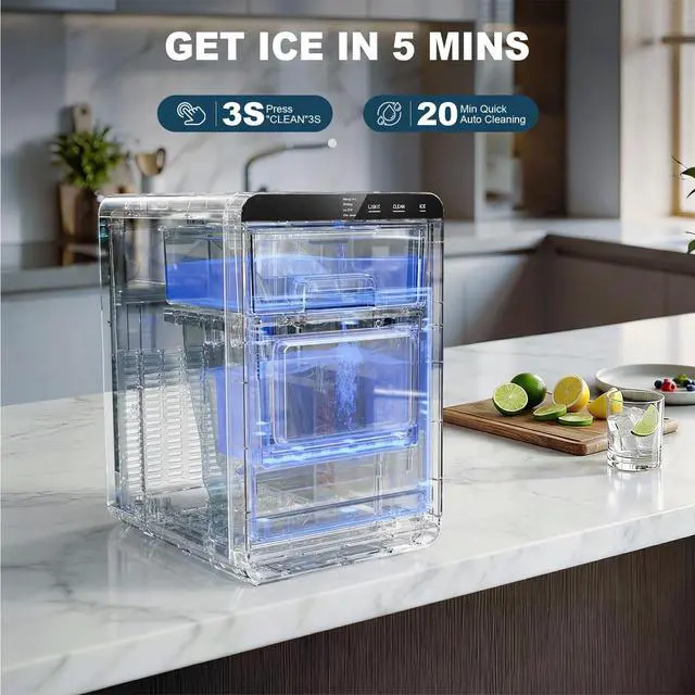 Alt view image 5 of 7 - Nugget Ice Maker Countertop, 44lbs/24h Nugget Ice Machine, Soft Ice Ready in 5-10Mins Pellet Ice Maker, Self-Cleaning Sonic Ice Maker for Home, Kitchen, Office, Party