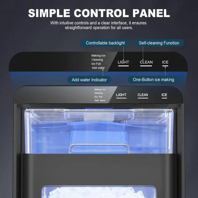 Alt view image 6 of 7 - Nugget Ice Maker Countertop, 44lbs/24h Nugget Ice Machine, Soft Ice Ready in 5-10Mins Pellet Ice Maker, Self-Cleaning Sonic Ice Maker for Home, Kitchen, Office, Party