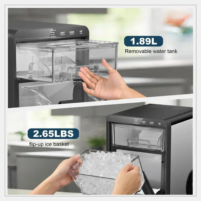 Alt view image 4 of 7 - Nugget Ice Maker Countertop, 44lbs/24h Nugget Ice Machine, Soft Ice Ready in 5-10Mins Pellet Ice Maker, Self-Cleaning Sonic Ice Maker for Home, Kitchen, Office, Party