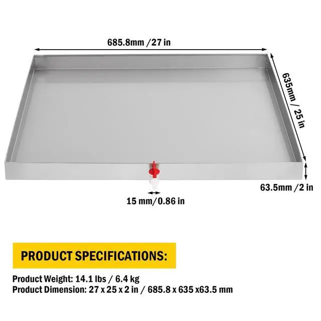 Alt view image 2 of 7 - 27 in x 25 in Washing Machine Pan for Washer Dryer and Small Appliances, Heavy Duty 304 Stainless Steel Washer Drip Tray with Drain Hole & Hose Adapte, 4 Pcs Anti-Vibration Feet