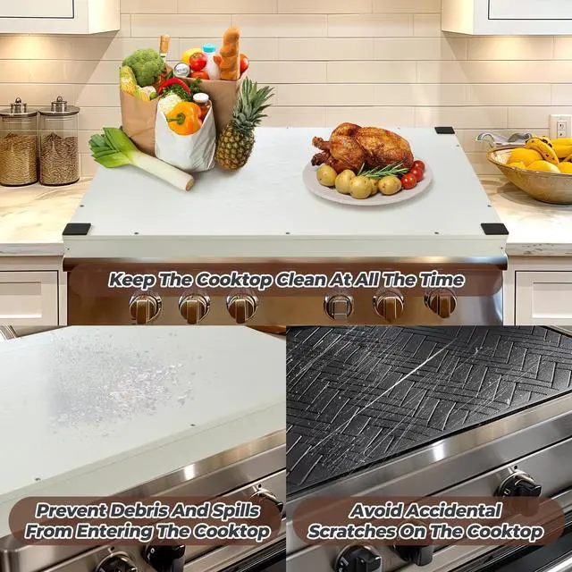 Alt view image 6 of 7 - Noodle Board Stove Covers for Gas Burners, 30"L x 22"W x 2.5"Th Heavyweight Stove Top Covers for Electric Stove, Buil-in Handles, RV Stove Cover, Sink Cover, Wooden Serving Tray (White)