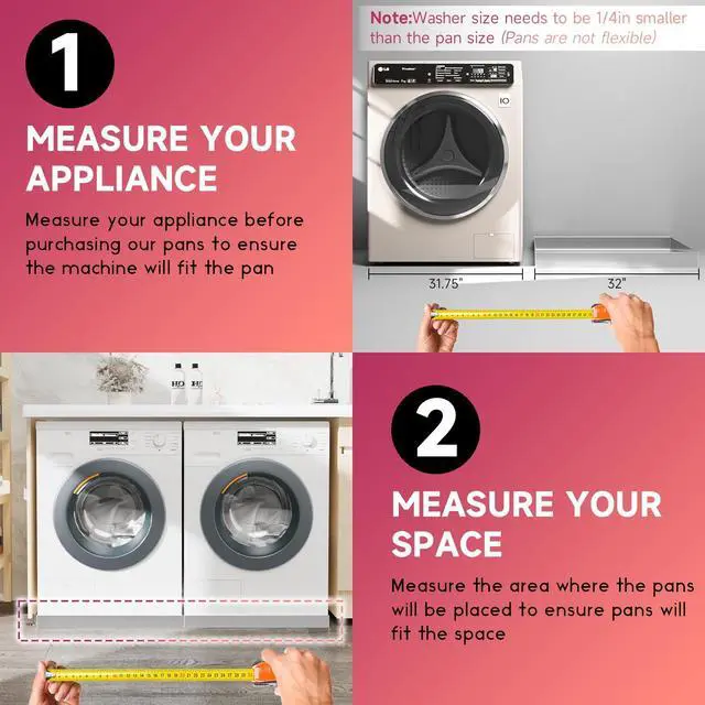 Alt view image 3 of 6 - 32 x 30 x 2.5 Inch 304 Stainless Steel Washing Machine Drain Pan | Heavy Duty Steel Compact Washer Drip Tray, Washing Machine Tray No Leak Protecting The Floor (No Hole)