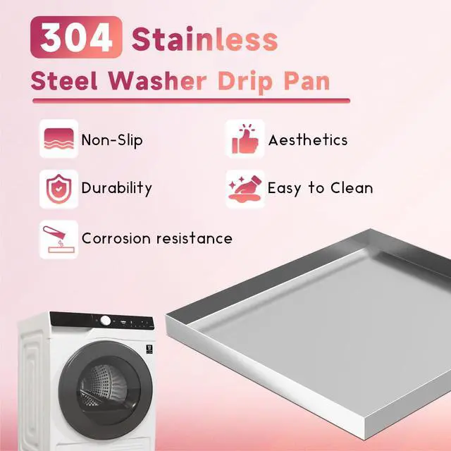 Alt view image 4 of 6 - 32 x 30 x 2.5 Inch 304 Stainless Steel Washing Machine Drain Pan | Heavy Duty Steel Compact Washer Drip Tray, Washing Machine Tray No Leak Protecting The Floor (No Hole)
