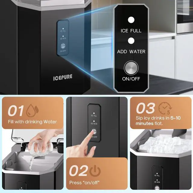 Alt view image 6 of 7 - Nugget Ice Makers Countertop with App, Portable Ice Machine with WiFi, 33lbs in 24H, Ready in 5-10 Mins, Self CleaningSmall Ice Maker with Basket Scoop, for Home/Kitchen/Party/RV/Camping