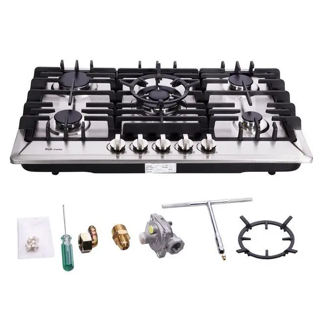 Alt view image 7 of 7 - 30 Inch Gas Cooktop, Stainless Steel Built-in 5 Burners Gas Stovetop LPG/NG Convertible Gas Stove Top Dual Fuel Cooktop DM527-02