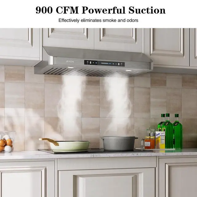 Alt view image 4 of 7 - 30 Inch Under Cabinet Range Hood, 900 CFM with 4-Speed Gesture Sensing & Touch Control, Stainless Steel Range Hood