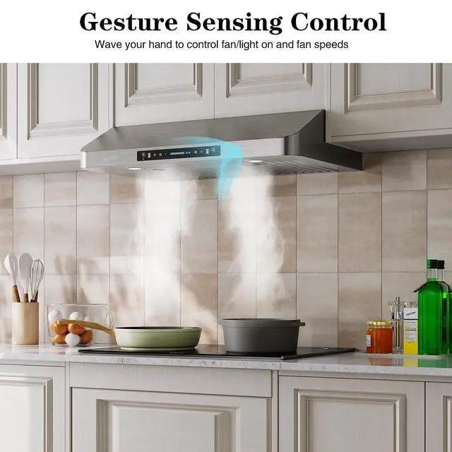 Alt view image 5 of 7 - 30 Inch Under Cabinet Range Hood, 900 CFM with 4-Speed Gesture Sensing & Touch Control, Stainless Steel Range Hood