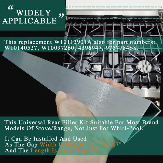 Alt view image 7 of 7 - 36" Slide In Range or Stove Rear Filler Trim Kit, Universal Fill Strip for Gap Between Slide-In Stove Range and Wall, W10113901A Compatible with Whirlpool and Most Brand, Durable Aluminum, Sliver