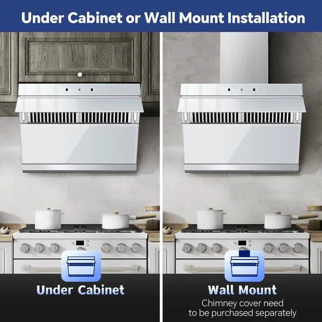 Alt view image 5 of 7 - 30 inch Under Cabinet Range Hood, 900 CFM, Heating Auto-cleaning | Wall mount compatible, gesture & touch control, tempered glass, 3-speed exhaust fan, baffle filters, kitchen vent hood