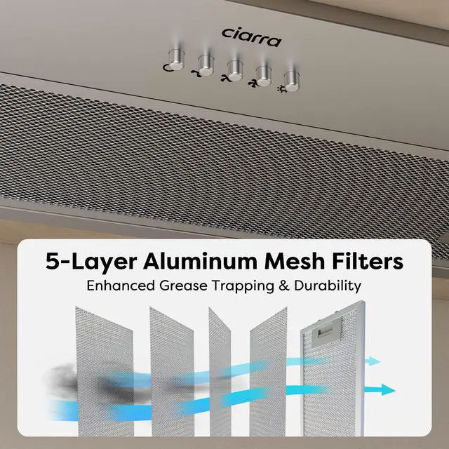 Alt view image 4 of 7 - Range Hood Insert 30 inch 650CFM, Ducted/Ductless Convertible Duct, Built-in Kitchen Stove Hood with 3 Speed Button Controls, 8.5 Sones Low Noise, 2 LED Lights,Washable Filters