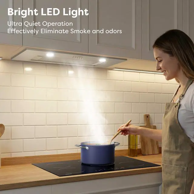 Alt view image 6 of 7 - Range Hood Insert 30 inch 650CFM, Ducted/Ductless Convertible Duct, Built-in Kitchen Stove Hood with 3 Speed Button Controls, 8.5 Sones Low Noise, 2 LED Lights,Washable Filters