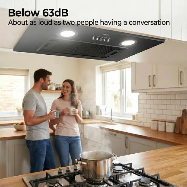Alt view image 3 of 7 - Insert Range Hood 20 inch 650 CFM Kitchen Stove Vent Hood with LED Light, 3 Speed Exhaust Fan, Push Button, Black, CAB52913E-N