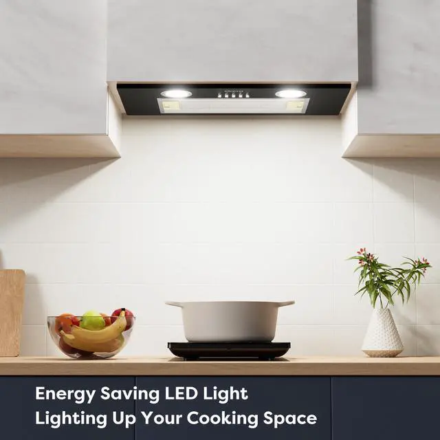Alt view image 4 of 7 - Insert Range Hood 20 inch 650 CFM Kitchen Stove Vent Hood with LED Light, 3 Speed Exhaust Fan, Push Button, Black, CAB52913E-N