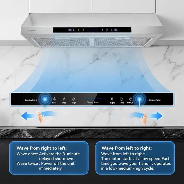 Alt view image 4 of 7 - 30 Inch Under Cabinet Range Hood, 700 CFM Kitchen Vent Hood with Touch & Gesture Control, 3-Speed Quiet Operation, Stainless Steel with LED Lights, Ducted/Ductless