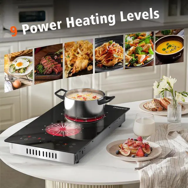 Alt view image 2 of 7 - 2 Burner Electric Cooktop 110V Portable Plug in 2000W | 12 Inch Two Burner Electric Stove Built-in & Countertop, Touch Control, 99-Min Timer, Safety Lock, 120V Portable Burner