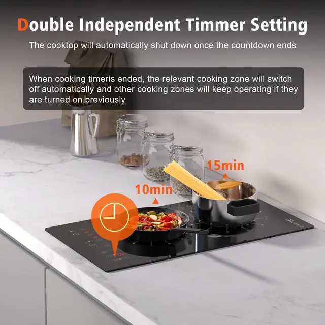 Alt view image 7 of 7 - 2 Burner Electric Cooktop 110V Portable Plug in 2000W | 12 Inch Two Burner Electric Stove Built-in & Countertop, Touch Control, 99-Min Timer, Safety Lock, 120V Portable Burner