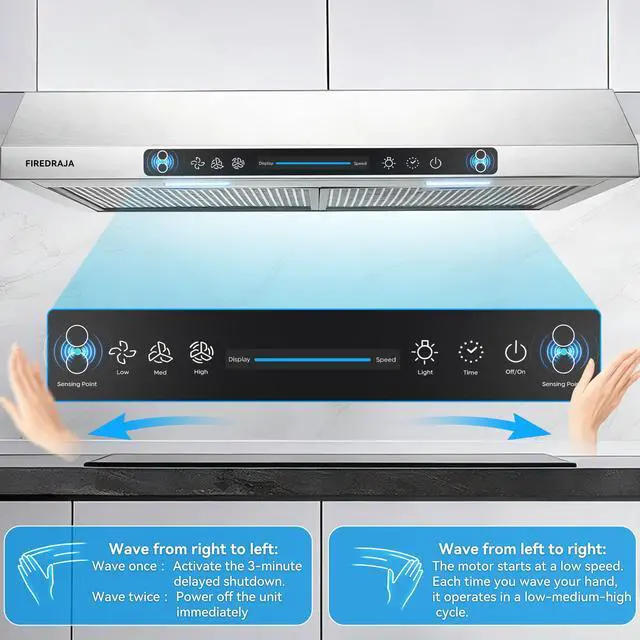 Alt view image 6 of 7 - 36 Inch(900mm) Under Cabinet Range Hood, 700 CFM Kitchen Vent Hood with Touch & Gesture Control, 3-Speed Quiet Operation, Stainless Steel with LED Lights, Ducted/Ductless