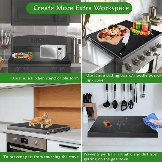 Alt view image 2 of 6 - Gas Stove Cover Board, Resistance to Heat Range Covers for Gas Stove | Large Black Stove Top Covers (L30 x W22'' x H2.75 '') with Anti-slip Silicone Feet, Anti-collision Corner Guards