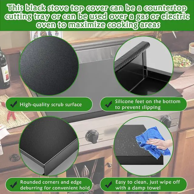 Alt view image 4 of 6 - Gas Stove Cover Board, Resistance to Heat Range Covers for Gas Stove | Large Black Stove Top Covers (L30 x W22'' x H2.75 '') with Anti-slip Silicone Feet, Anti-collision Corner Guards