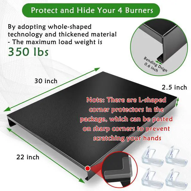 Alt view image 5 of 6 - Gas Stove Cover Board, Resistance to Heat Range Covers for Gas Stove | Large Black Stove Top Covers (L30 x W22'' x H2.75 '') with Anti-slip Silicone Feet, Anti-collision Corner Guards
