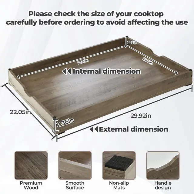 Alt view image 2 of 7 - Noodle Board Stove Covers for Gas Burners, 30"L x 22"W x 2.5"Th Heavyweight Stove Top Covers for Electric Stove, Buil-in Handles, RV Stove Cover, Sink Cover, Wooden Serving Tray (Grey)