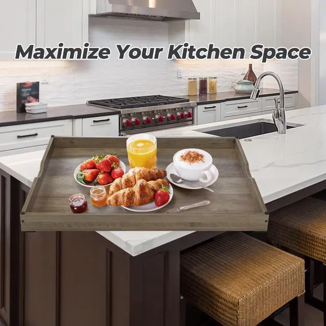 Alt view image 7 of 7 - Noodle Board Stove Covers for Gas Burners, 30"L x 22"W x 2.5"Th Heavyweight Stove Top Covers for Electric Stove, Buil-in Handles, RV Stove Cover, Sink Cover, Wooden Serving Tray (Grey)