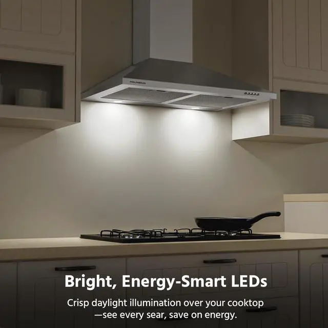 Alt view image 6 of 7 - Range Hood 30 inch, 450 CFM Wall Mount Kitchen Hood in Stainless Steel with LED Lighting, 3 Speed Exhaust Fan, Ducted/Ductless Convertible (Charcoal Filters Included)