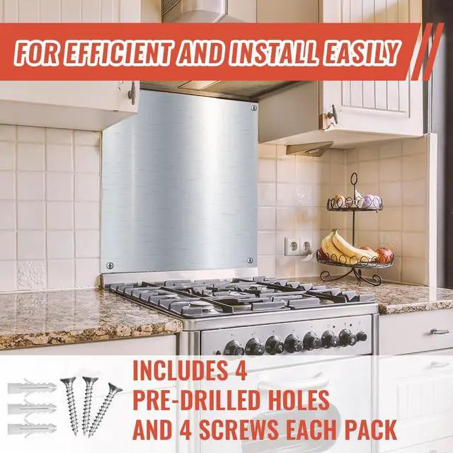 Alt view image 3 of 6 - 30" x 24" Backsplash for Kitchen Wall Stove Backsplash Protector with Ultra Flat and Flushed Metal Backs plash for Panel Stainless Steel (2)