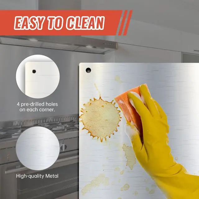 Alt view image 5 of 6 - 30" x 24" Backsplash for Kitchen Wall Stove Backsplash Protector with Ultra Flat and Flushed Metal Backs plash for Panel Stainless Steel (2)