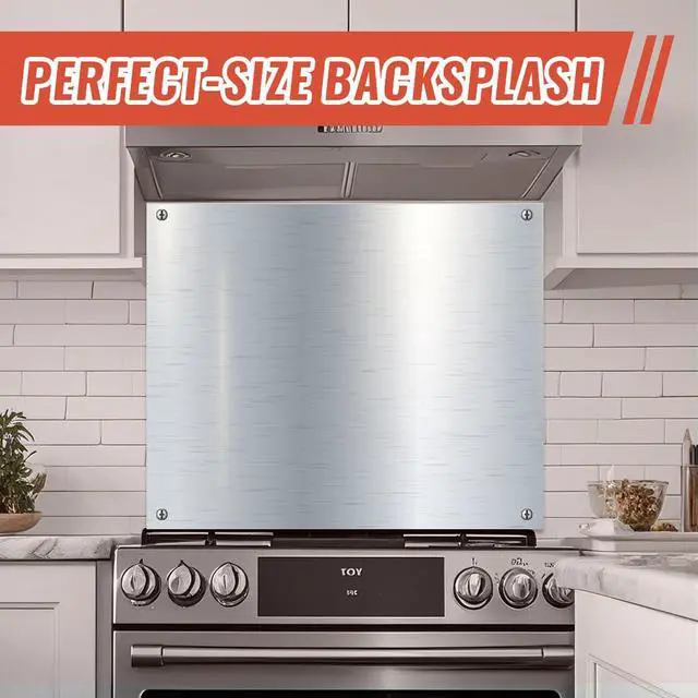 Alt view image 6 of 6 - 30" x 24" Backsplash for Kitchen Wall Stove Backsplash Protector with Ultra Flat and Flushed Metal Backs plash for Panel Stainless Steel (2)