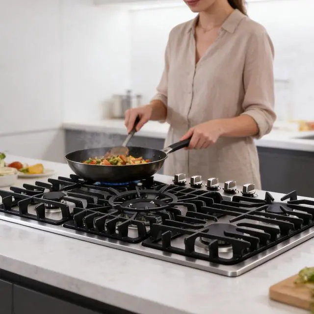 Alt view image 7 of 7 - 30 Inch Gas Cooktop, 5 Burners Stainless Steel Built-in Stovetop Propane/Natural Gas Convertible Stove Top Dual Fuel Cooktop