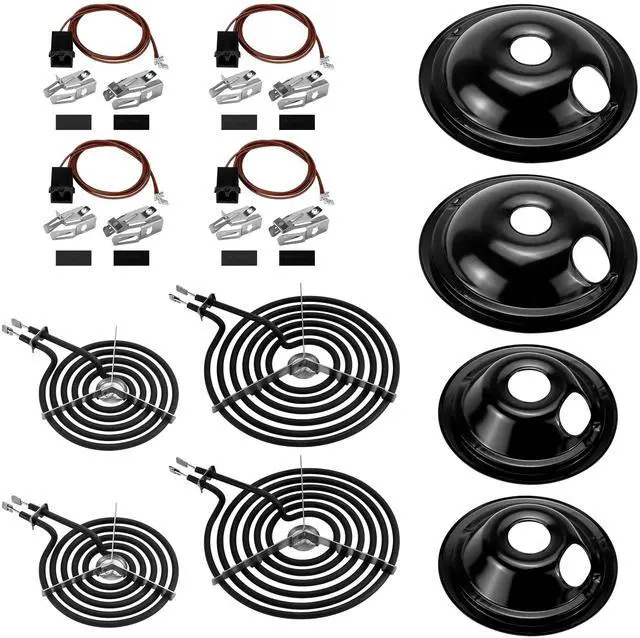 Main image of WB30M1 WB30M2 Electric Stove Burners & WB17T10006 Terminal Block Kit & WB31M19 WB31M20 Black Porcelain Burner Drip Pans Set Fit for G-E Ken-More Hot-Point Electric Range Burner Set by