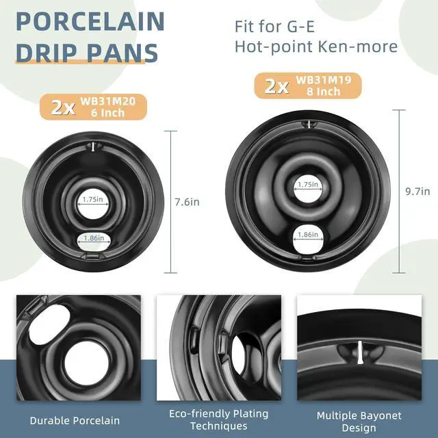 Alt view image 2 of 7 - WB30M1 WB30M2 Electric Stove Burners & WB17T10006 Terminal Block Kit & WB31M19 WB31M20 Black Porcelain Burner Drip Pans Set Fit for G-E Ken-More Hot-Point Electric Range Burner Set by