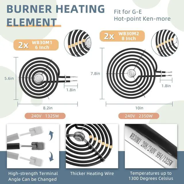 Alt view image 3 of 7 - WB30M1 WB30M2 Electric Stove Burners & WB17T10006 Terminal Block Kit & WB31M19 WB31M20 Black Porcelain Burner Drip Pans Set Fit for G-E Ken-More Hot-Point Electric Range Burner Set by