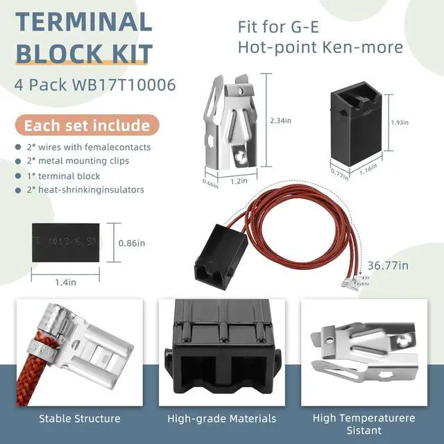 Alt view image 4 of 7 - WB30M1 WB30M2 Electric Stove Burners & WB17T10006 Terminal Block Kit & WB31M19 WB31M20 Black Porcelain Burner Drip Pans Set Fit for G-E Ken-More Hot-Point Electric Range Burner Set by