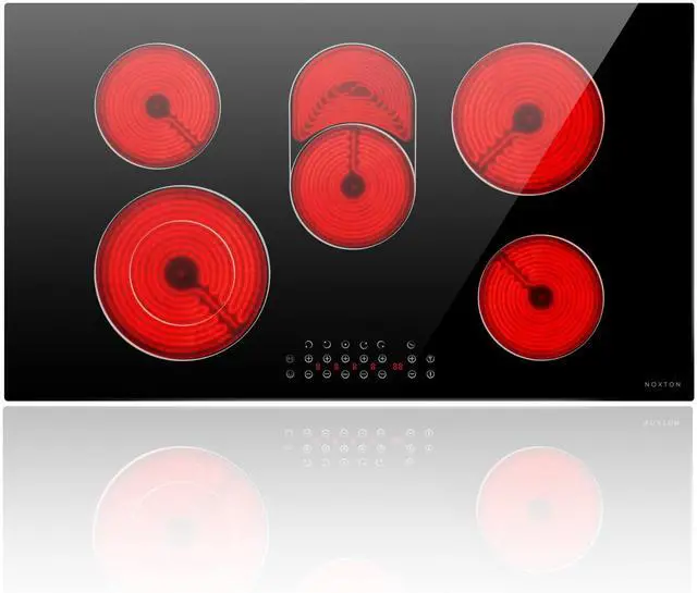 Main image of 36 Inch Electric Cooktop 5 Burner Electric StoveTop,8400W High Power | Built-in Electric Radiant Ceramic Cooktop with Extended Zone, Child Safety Lock, Timer, Pause, Glass Stove, 220-240V HardWire