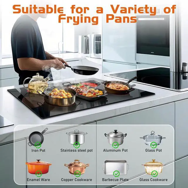 Alt view image 6 of 7 - 36 Inch Electric Cooktop 5 Burner Electric StoveTop,8400W High Power | Built-in Electric Radiant Ceramic Cooktop with Extended Zone, Child Safety Lock, Timer, Pause, Glass Stove, 220-240V HardWire